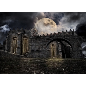 Under The Large Moon Stone Castle Halloween Backdrop Party Stage Photography Background