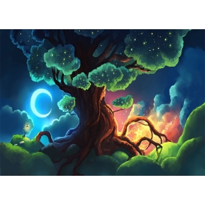 Crescent Moon Fairy Tale World Large Tree Enchanted Forest Wonderland Backdrop Party Stage Studio Photography Background