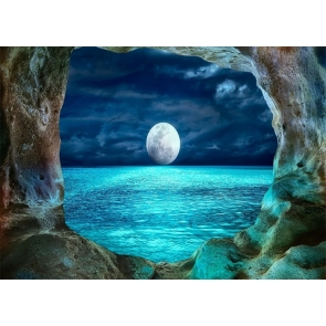 Cave Sea Bright Full Moon Backdrop Party Stage Studio Photography Background