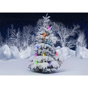 Winter Scene Snow Covered Christmas Tree Backdrop Stage Party Photography Background