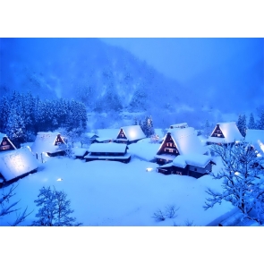 Winter Scene Snow Covered Village Christmas Backdrop Stage Photography Background