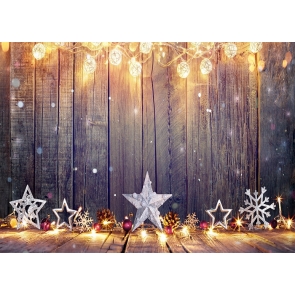 Five Pointed Star Fairy Light Wood Wall Christmas Backdrop Party Background