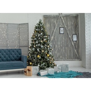 Wood Brick Wall Christmas Tree Backdrop Party Photography Background