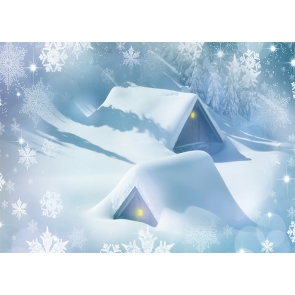 Snow Covered House Snowflake Christmas Backdrop Stage Party Photography Background