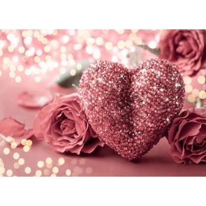 Pink Rose Glitter Diamond Heart Sweet Valentines Backdrop Wedding Photography Background