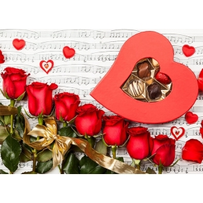 Musical Notes Red Rose Sweet Chocolate Valentines Backdrop Wedding Photography Background