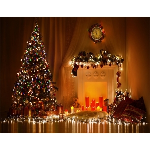 Fireplace Christmas Tree Backdrop Party Photography Background Decoration Prop