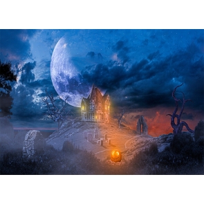 Under The Moon Scary Castle Halloween Backdrop Stage Studio Party Background