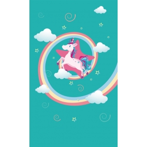 Blue Background Rainbow White Clouds Unicorn Backdrop