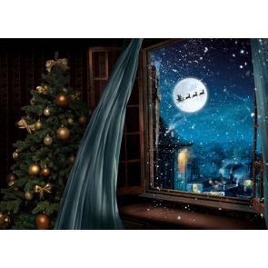 Santa's Flying Elk Sleigh Snowflake Christmas Backdrop Stage Studio Photography Background Decoration Prop