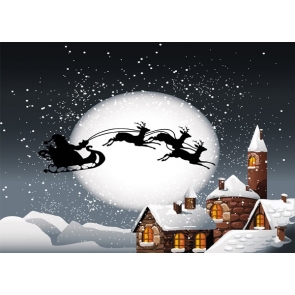 Santa Claus Flying Elk Sleigh Christmas Village Backdrop Stage Photography Background Decoration Prop