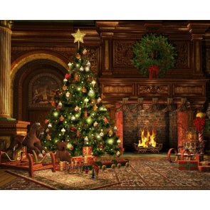 Medieval Building Fireplace Christmas Tree Backdrop Stage Background Decoration Prop