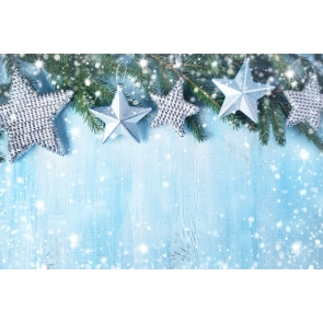 Silver Five Pointed Star Blue Wood Wall Christmas Backdrop Decoration Prop Stage Photography Background