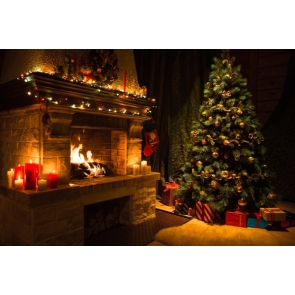 Christmas Tree Theme Fireplace Backdrop Christmas Photo Stage Photography Background Decoration Prop