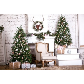 White Bricks Wall Christmas Tree Theme Christmas Backdrop Decoration Prop Stage Photography Background