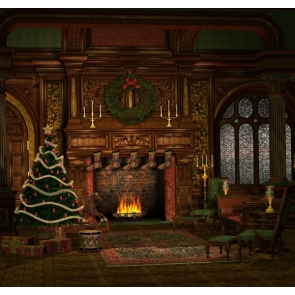 Roman Medieval Architecture Fireplace Christmas Backdrop Decoration Prop