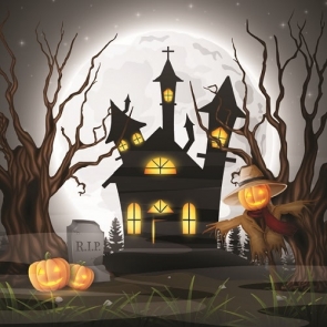 Cartoons Castle Lovely Pumpkin Scarecrow Halloween Photo Backdrop Stage Background Decoration Prop