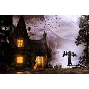 Under The Moon Scary Pumpkin Scarecrow Halloween Photo Backdrop Stage Background Decoration Prop