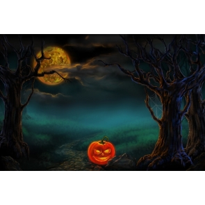 Under The Yellow Moon Pumpkin Theme Halloween Photo Backdrop Decoration Prop Background 
