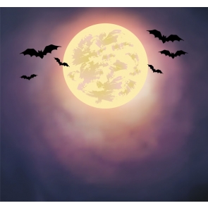 Under The Yellow Moon Bat Theme Halloween Party Backdrop Decoration Prop