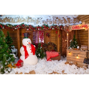 Snowman Wood Cabin Christmas Photo Booth Backdrop Stage Decoration Prop Photography Background