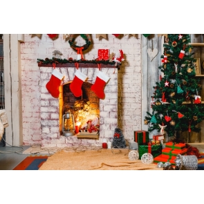 White Bricks Fireplace Backdrop Christmas Photography Background Decoration Prop