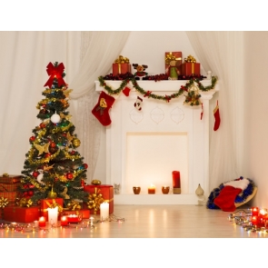 White Fireplace Christmas Tree Backdrop Decoration Prop Photography Background 