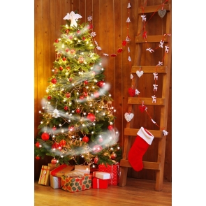 Wood Wall Christmas Tree Backdrop Stage Photography Background Decoration Prop