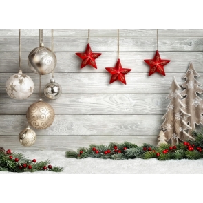 Christmas Balls Five Pointed Star Wood Wall Christmas Backdrop Stage Photography Background Decoration Prop