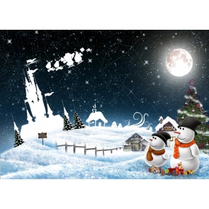 White Snowflake Flying Elk Sleigh Castle Christmas Photo Backdrop For Stage Background Decoration Prop
