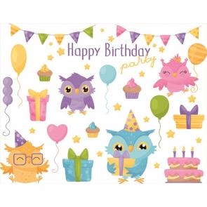 Owl Theme Kid Happy Birthday Backdrop Photography Background Cake Smash Decoration Prop