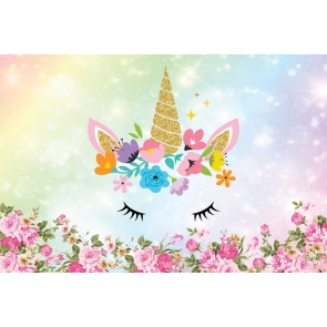 Flower Unicorn Baby Shower Backdrop  Kid Happy Birthday Photography Background Decoration Prop