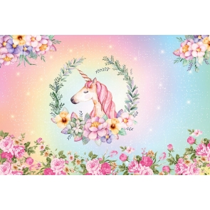 Flower Unicorn Baby Shower Backdrop Kid Girl Happy Birthday Studio Photography Background Decoration Prop