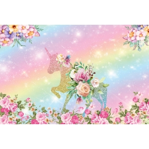 Rainbow Glitter Flower Unicorn Theme Backdrop Kid Girl Happy Birthday Baby Shower Studio Photography Background Decoration Prop