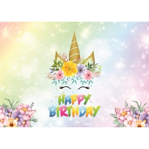 Glitter Flower Unicorn Theme Backdrop Kid Happy Birthday Photography Background Decoration Prop