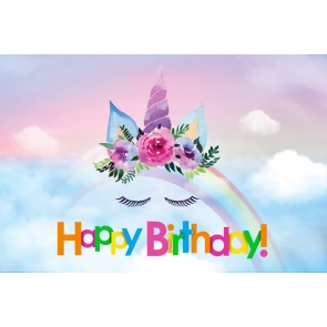 Rainbow Cloud Sky Unicorn Happy Birthday Backdrop Photography Background Decoration Prop