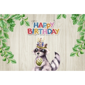 Lovely Squirrel Themed Wood Wall Background Children Happy Birthday Party Backdrop
