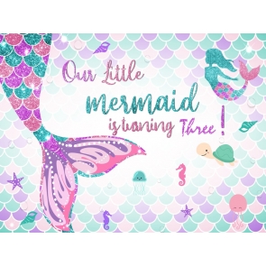 Our Little Mermaind Is Turning Three Children 3rd Happy Birthday Party Backdrop Mermaind Banner Background