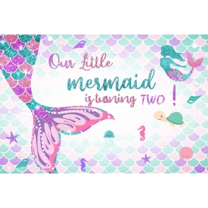 Children Is Turning Two Mermaind Themed 2nd Happy Birthday Party  Backdrop Banner Background
