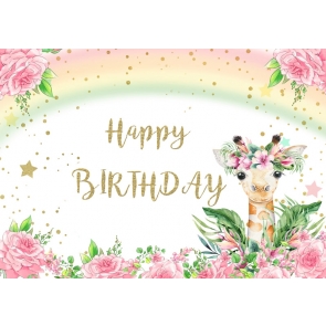 Rainbow Giraffe Flower Themed Children Happy Birthday Party Backdrop