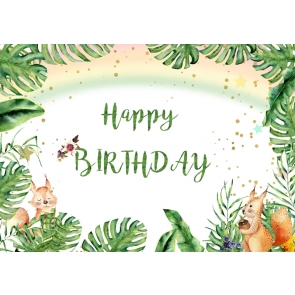 Rainbow Lovely Squirrel Plant Green Leaf Combination Children Happy Birthday Party Backdrop