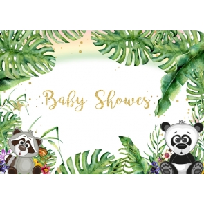 Lovely Raccoon Panda Plant Green Leaf Themed Safari Baby Shower Backdrop