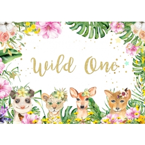 Wild Jungle Safari Animals Themed One 1th  Birthday Party Backdrop Baby Shower Background