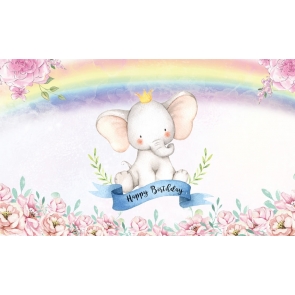 Lovely Little Elephant Rainbow Themed Children Happy Birthday Party Backdrop Banner Background