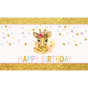 Golden Banner Giraffe Themed Kids Happy Birthday Backdrop Decoration Background