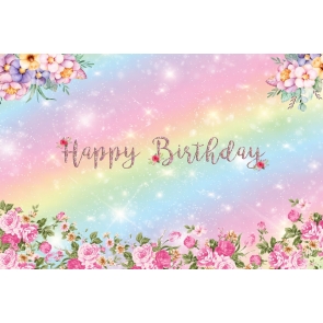 Rainbow Flower Combination Banner Background Children Happy Birthday Party Backdrop