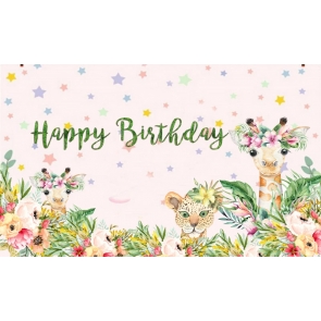 Jungle Safari Animals Themed Banner Background Children Happy Birthday Party Backdrop