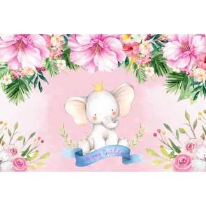 Flower And Elephant Kid Baby Happy Birthday Backdrop Decoration Props Photography Background