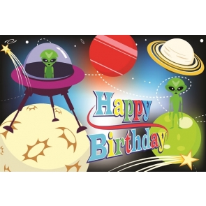 UFO Landed Alien Kid Happy Birthday Backdrop Decoration Props Photography Background