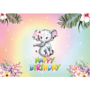 Flower And Elephant Kid Baby Girl Happy Birthday Backdrop